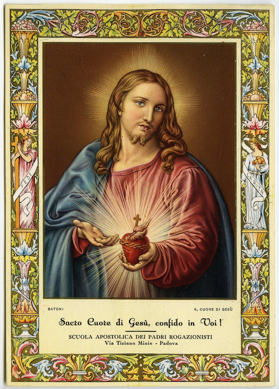 Jesu hellige hjerte (farve litho) af Pompeo Girolamo (after) Batoni