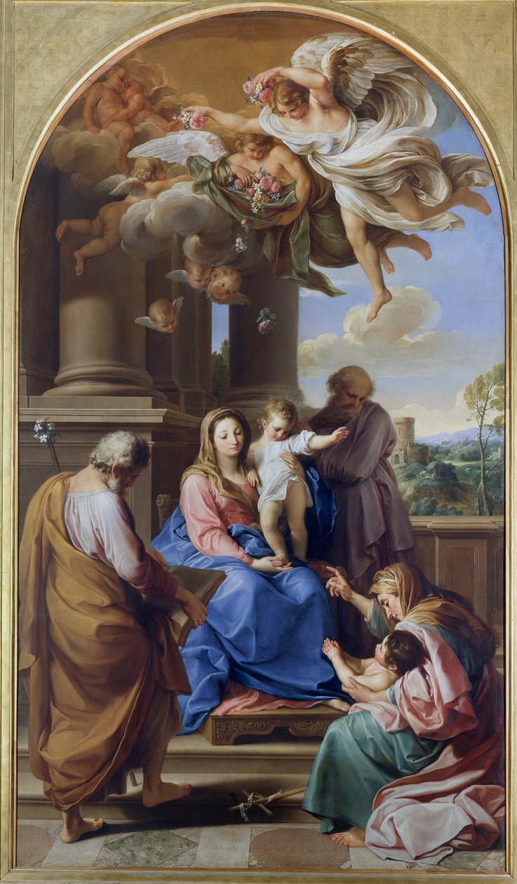 Madonna og barn med de hellige Joseph, Zacharias og Elisabeth og spædbarnet Saint John af Pompeo Girolamo Batoni