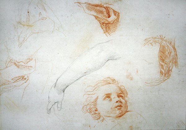 Studier til den hellige Katarina af Sienas ekstase (rødt og sort kridt på papir) af Pompeo Girolamo Batoni