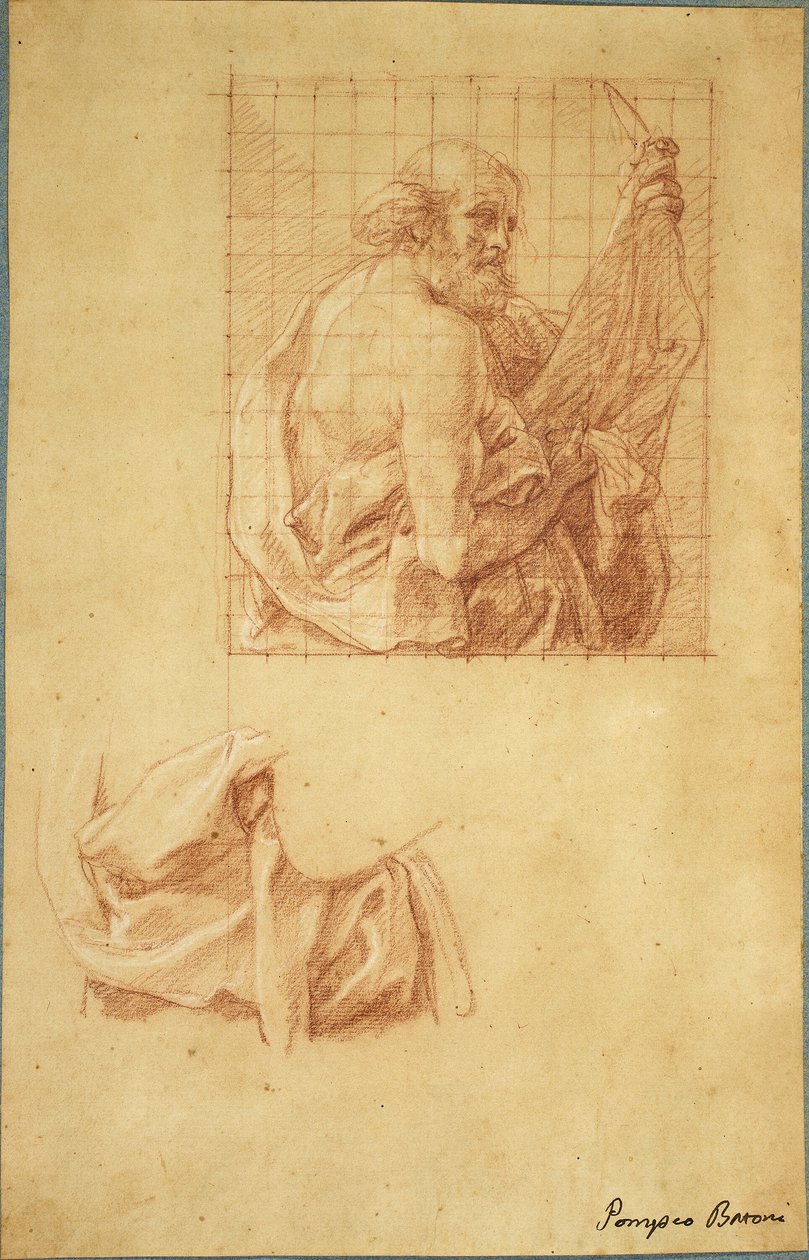 Studie for Saint Bartholomew og Draperi af Pompeo Girolamo Batoni