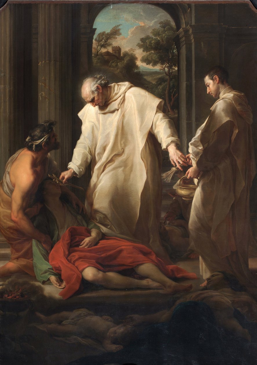 Den salige Bernardo Tolomei hjælper pestofre af Pompeo Girolamo Batoni