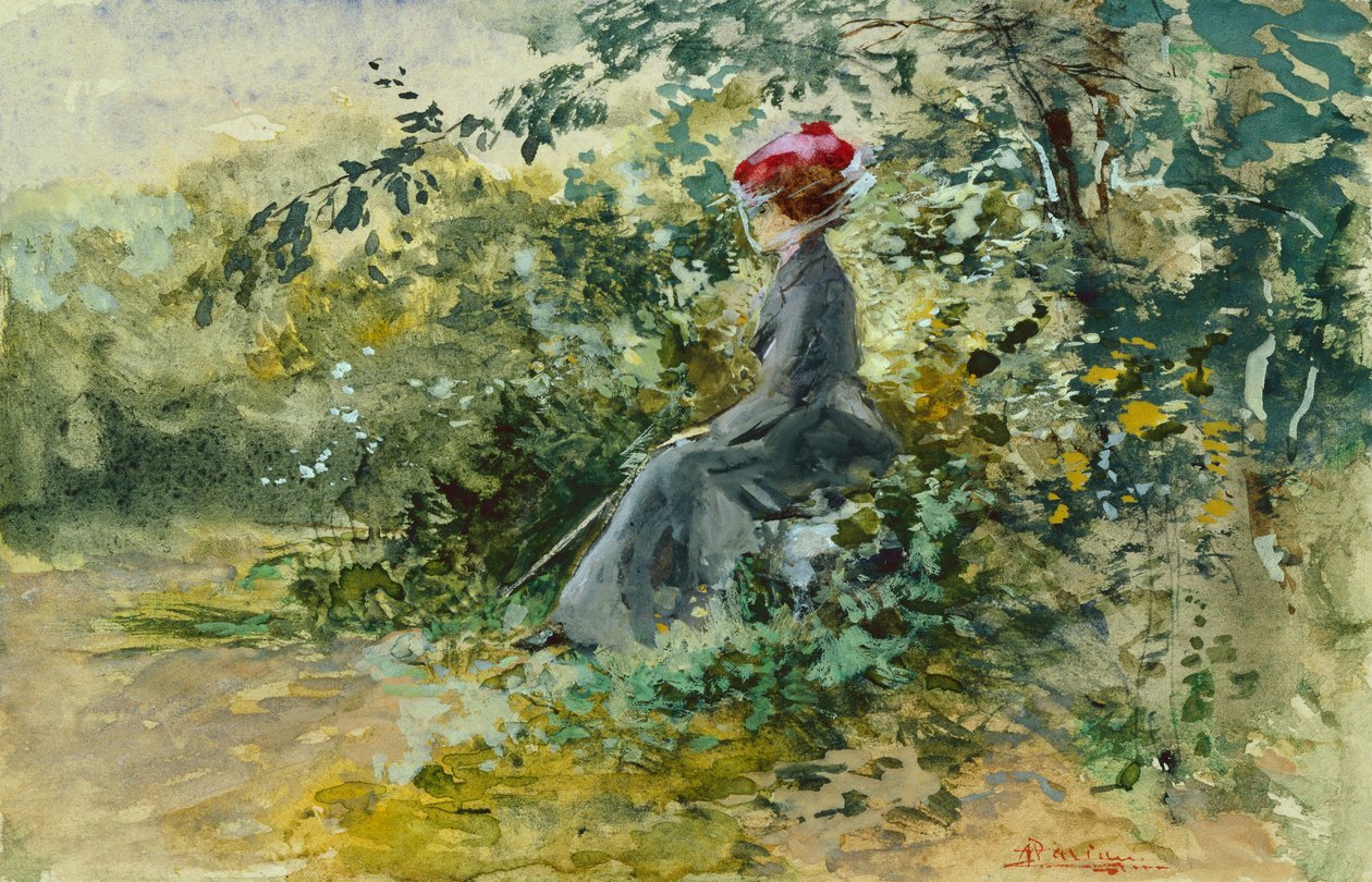 A Moments Rest (akvarel og kropsfarve) af Pompeo Mariani