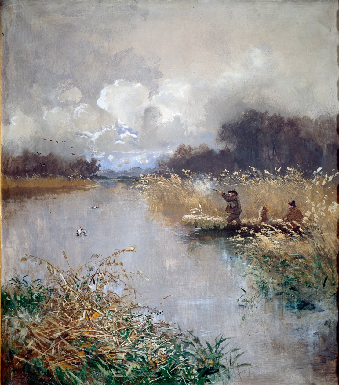 Andejagtmaleri af Pompeo Mariani (1857-1927) 1898 søn. 115x100 cm Gener, Galleria d