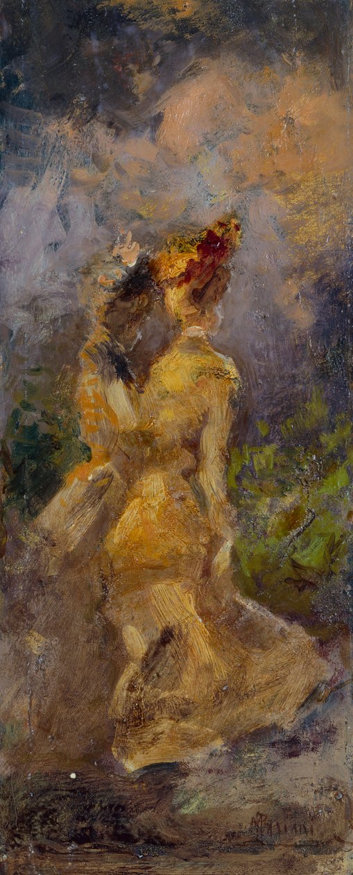 Ladies Promenading (olie om bord) af Pompeo Mariani