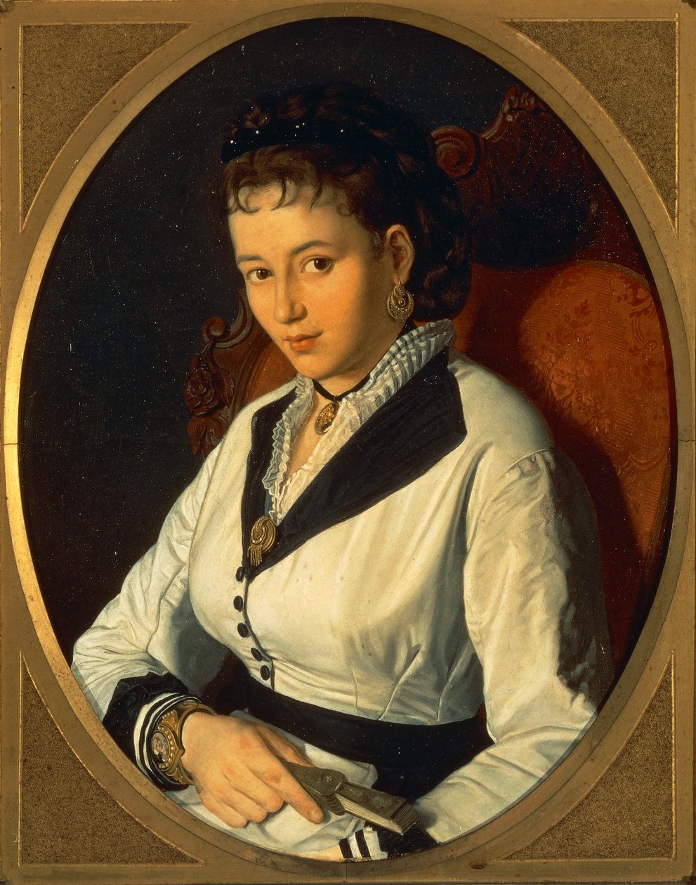 Portræt af ung kvinde (olie på lærred) 1840-1869 af Pompeo Molmenti