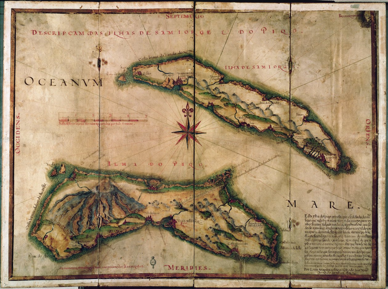 Geografisk kort over Azorerne, 1587 af Portuguese School