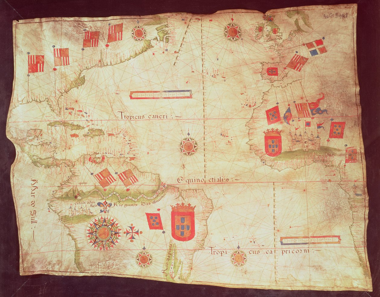 Kort over Atlanterhavet, ca. 1550 af Portuguese School