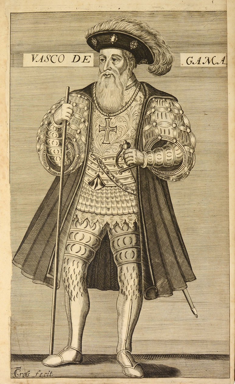 Vasco de Gama fra Luciaden, eller Purtugals historiske digt af Luis de Camoens (ca. 1524-1580). Oversat fra portugisisk til engelsk af Sir Richard Fanshaw (1608?1666). London: Humphrey Moseley, 1 af Portuguese School