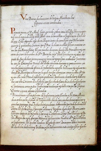 En side fra en historie om Syon-nonnernes vandringer, der blev udarbejdet i Lissabon i begyndelsen af det 17. århundrede (pergament) af Portuguese School