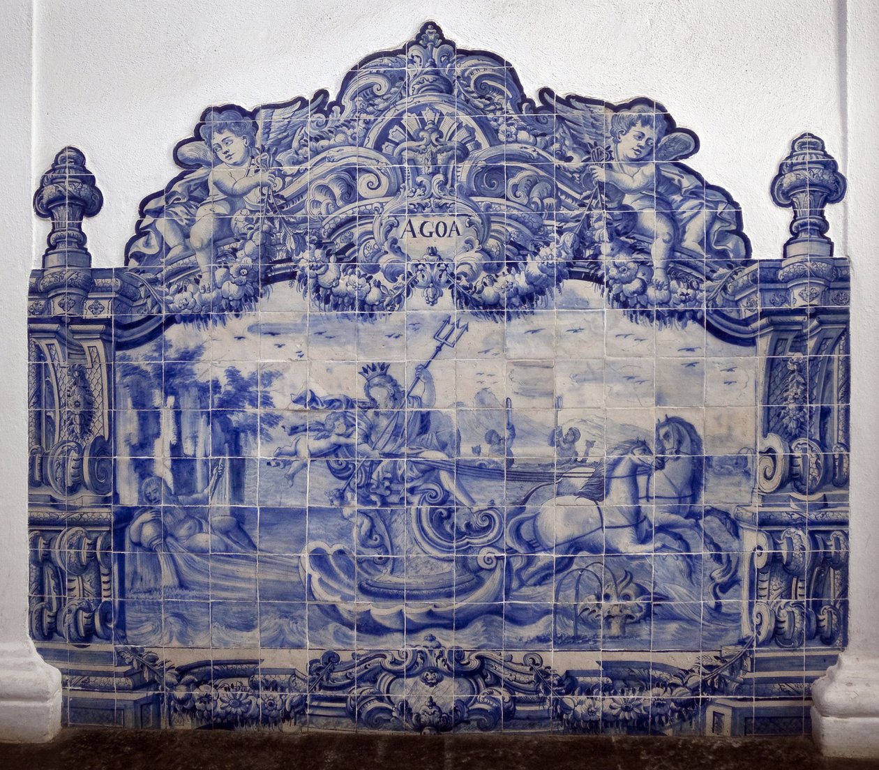 Allegori af vand - Azulejos, malet lertøj af Portuguese School
