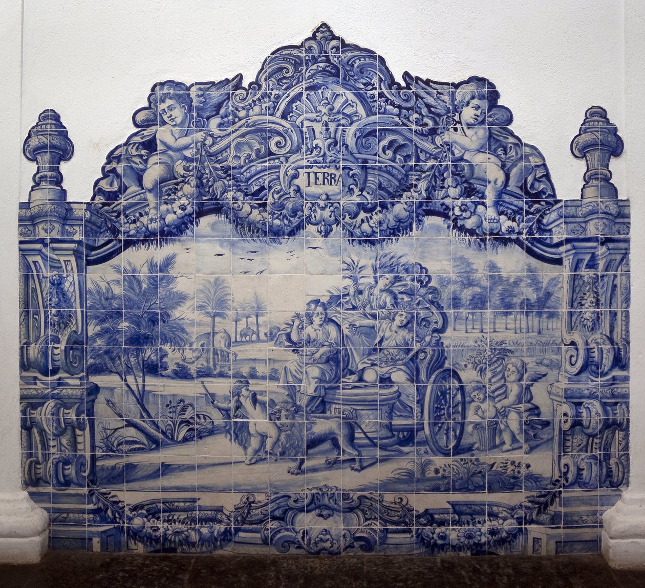 Allegory of the Earth - Azulejos, malet fajance af Portuguese School