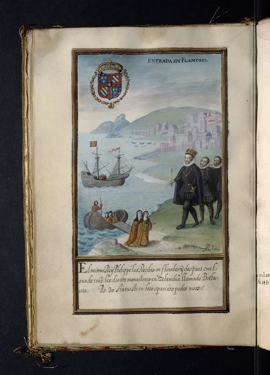 Ankomst til Flandern, fra en historie om Syon Nonnernes peregrineringer, samlet i Lissabon i begyndelsen af det 17. århundrede af Portuguese School