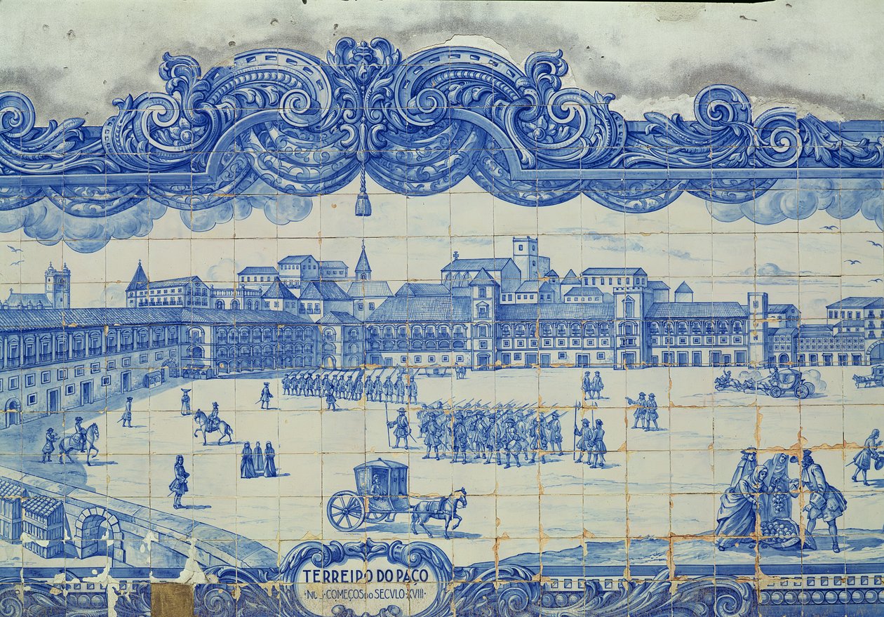Azulejos-fliser, der forestiller Praca do Comercio, Lissabon (keramik) af Portuguese School