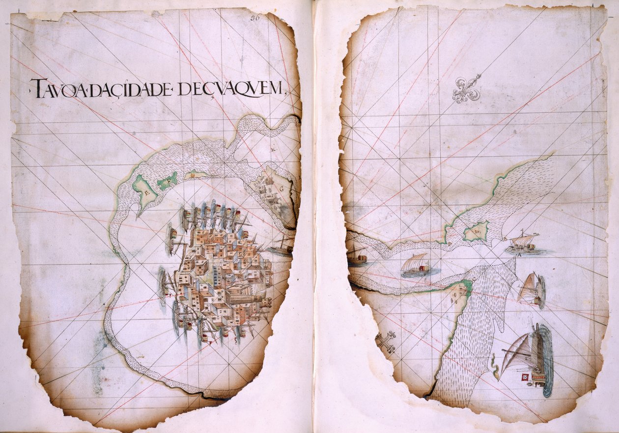 Bomuld Tiberius D. IX, ff.36v-37 Cuaquem og Den Persiske Golf, illustration fra 