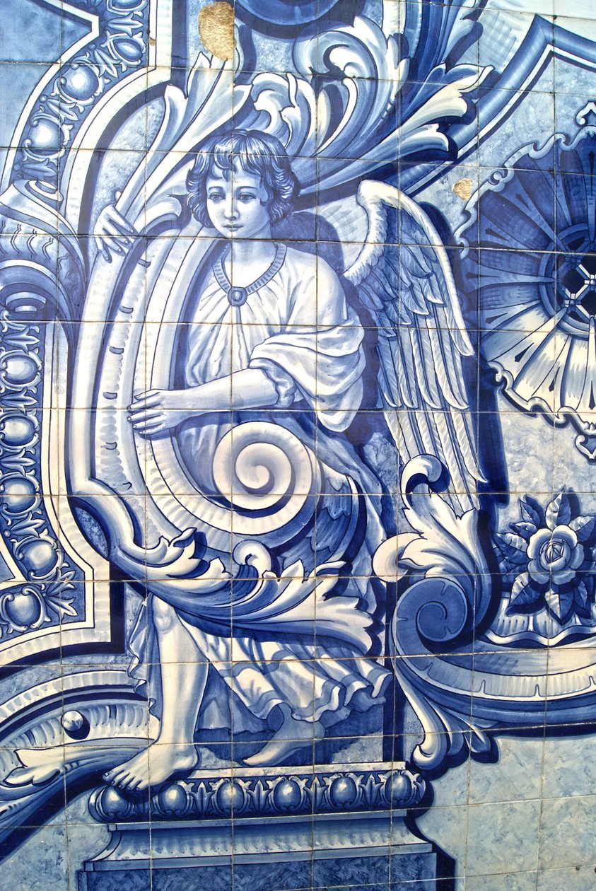Dekorativt panel, der forestiller en engel, Lamego, Portugal. 1738 (keramiske fliser) af Portuguese School
