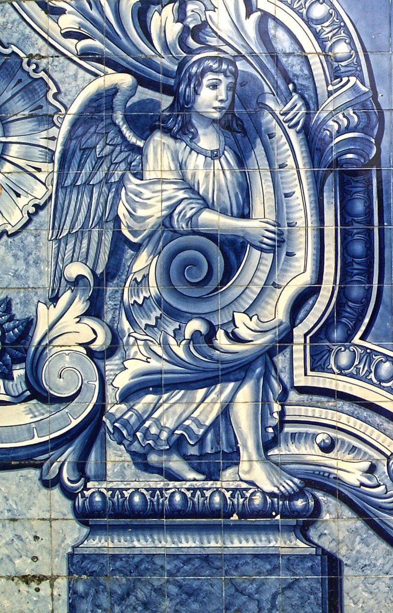 Dekorativt panel, der forestiller en engel, Lamego, Portugal. 1738 (keramiske fliser) af Portuguese School