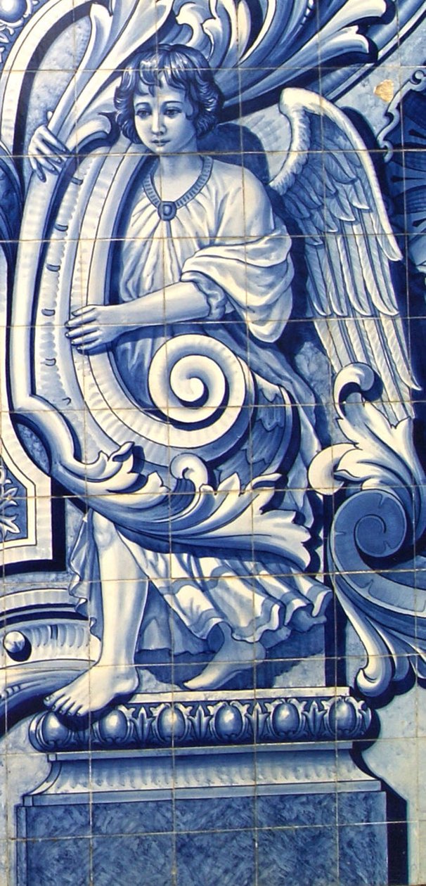 Dekorativt panel, der forestiller en engel, Lamego, Portugal. 1738 (keramiske fliser) af Portuguese School
