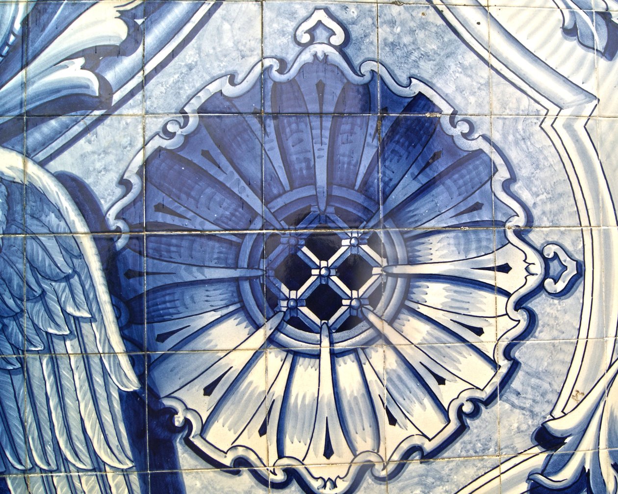 Detalje af et dekorativt panel, der forestiller bebudelsen, Lamego, Portugal. 1738 (keramiske fliser) af Portuguese School
