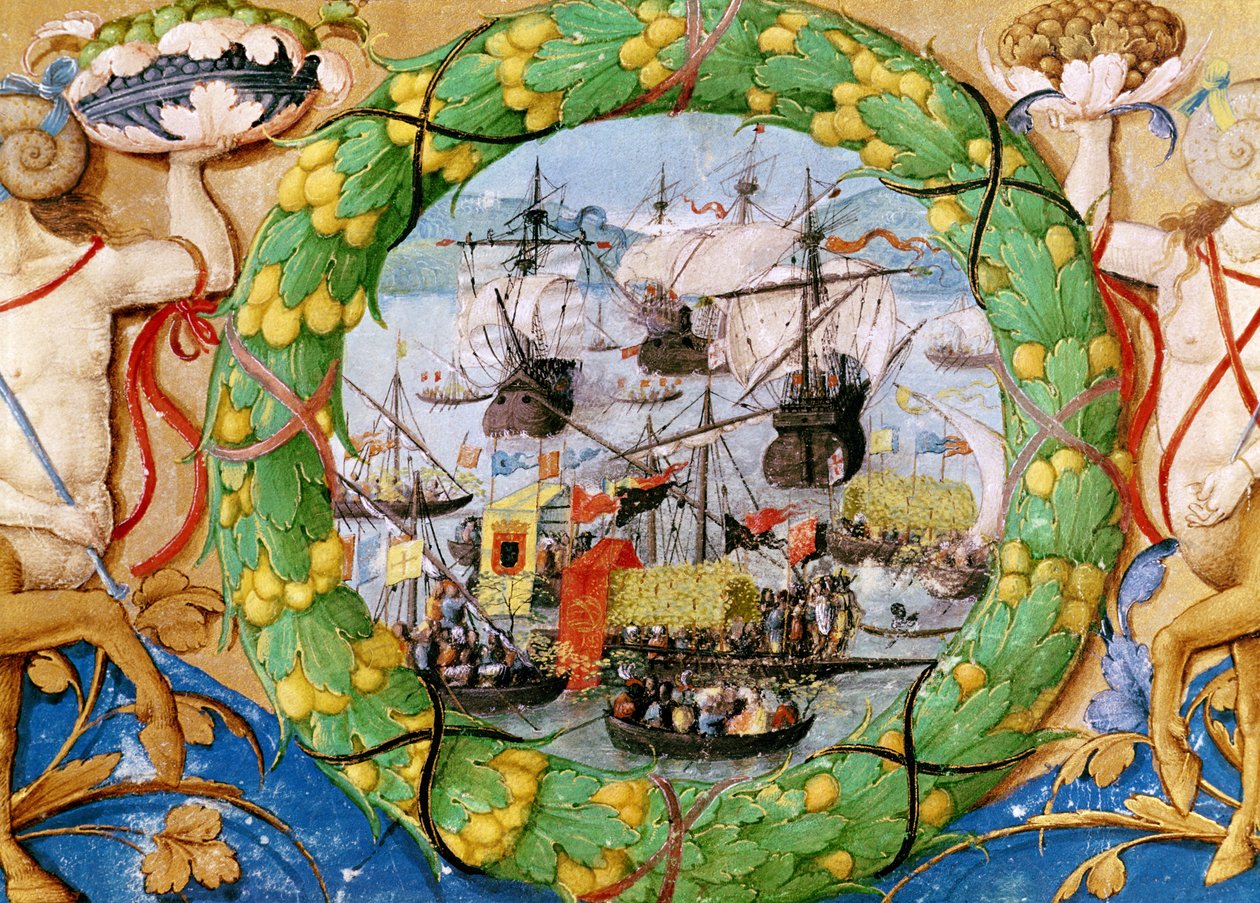 Festival for den portugisiske flåde, illustration fra Lettura Nova af Alem Douro, 1513 af Portuguese School