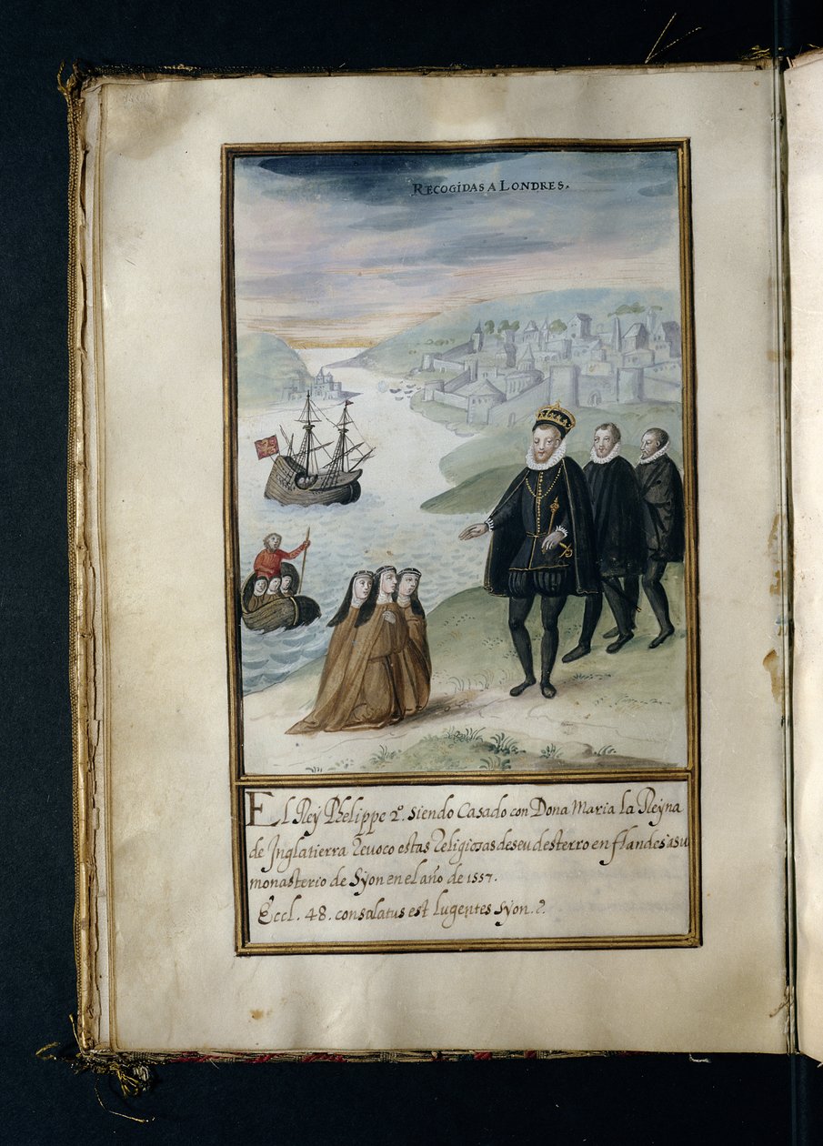 Hentet tilbage til London, fra en historie om Syon Nonnernes peregrineringer, samlet i Lissabon i begyndelsen af det 17. århundrede af Portuguese School