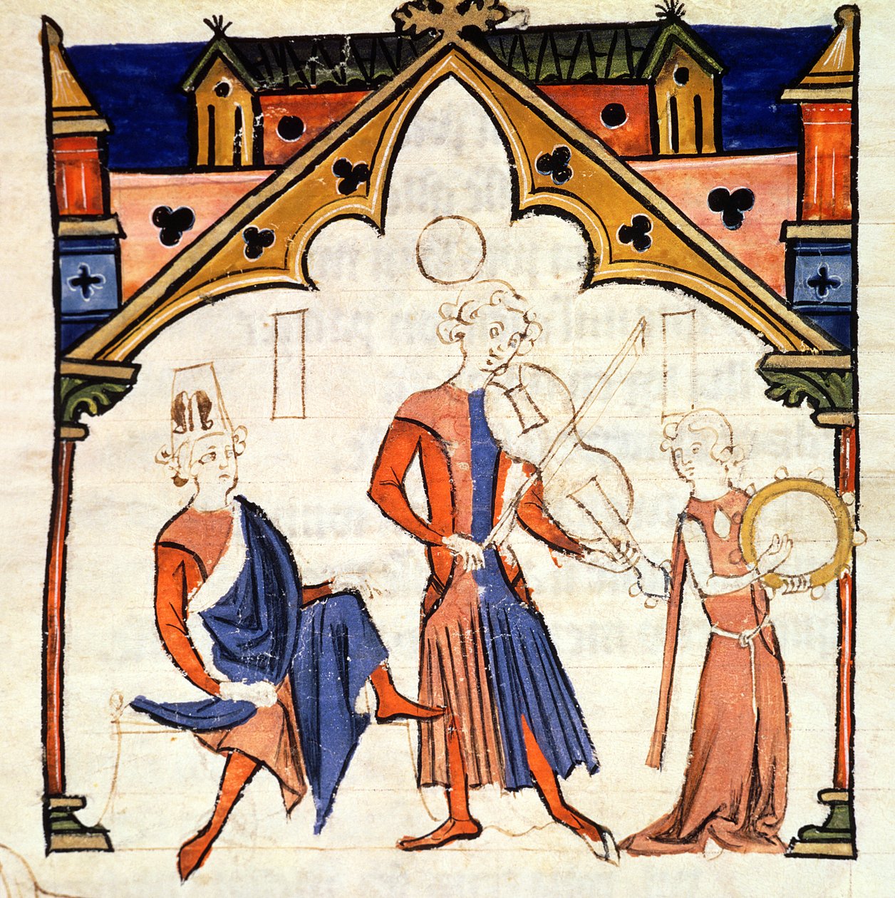 Fol.6r Musikere, der spiller en bratsch og en tamburin, fra Chansonnier des Nobles af Portuguese School