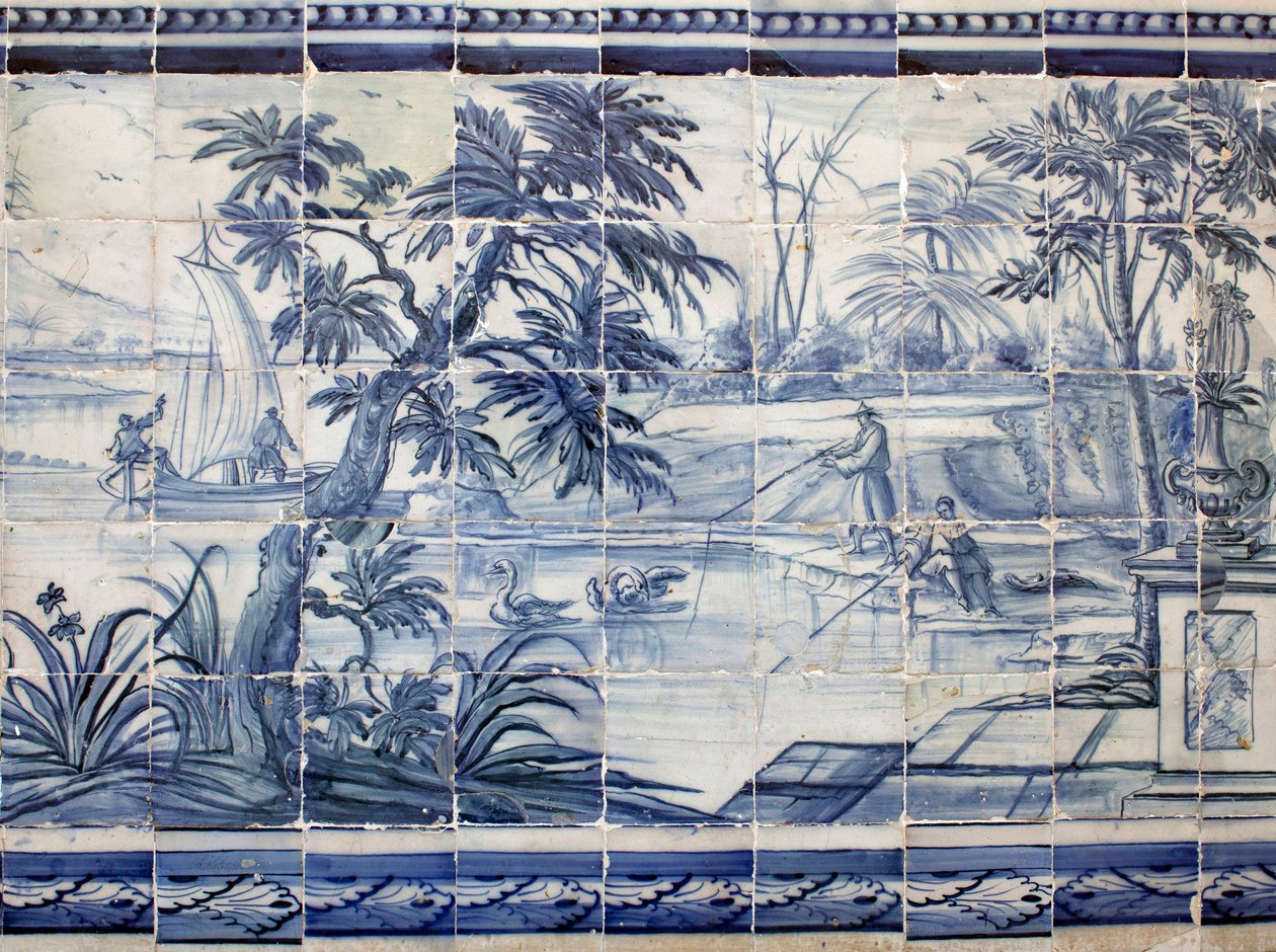 Søfiskere i Asien - Azulejos, malet fajance af Portuguese School