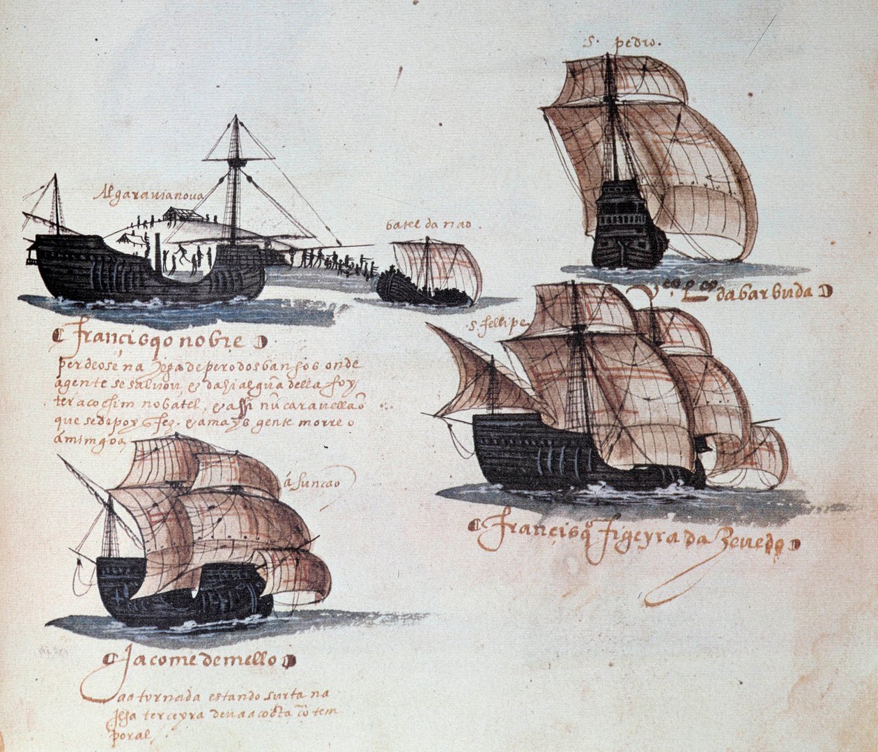 Mindesmærker for Armadas i Portugal under kong Manuel I (1469-1521): repræsentation af den portugisiske flådes karaveler. Miniature fra et manuskript fra 1497. Lissabon. Nationalmuseet for oldtidskunst af Portuguese School