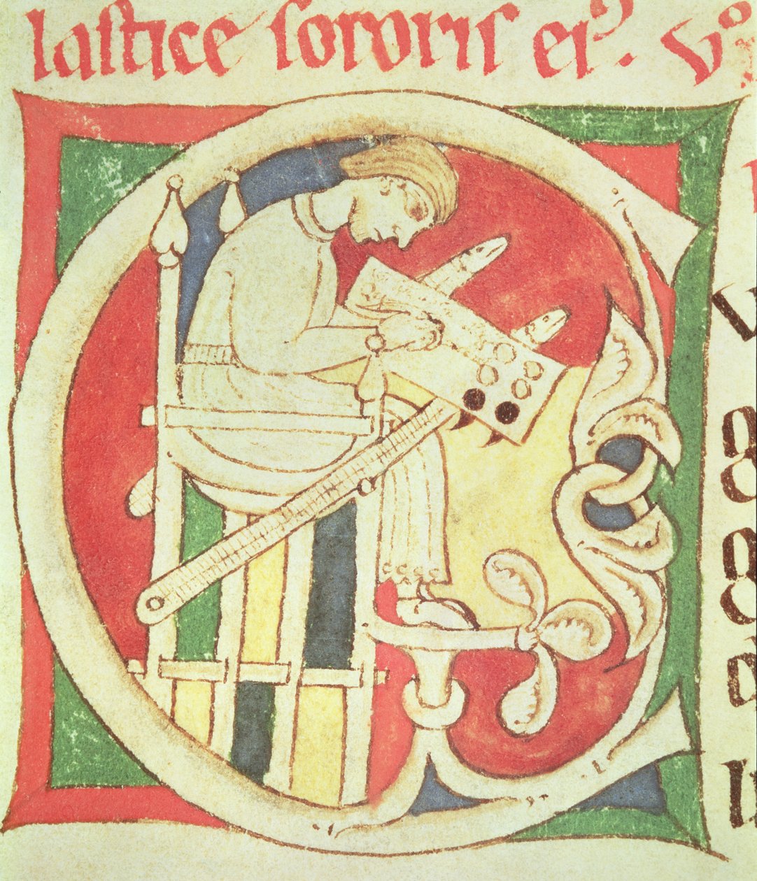 Ms 22 fol.139r Historikert initial C, der forestiller en munk, der skriver, fra Vitae Sanctorum, Santa Cruz de Coimbra af Portuguese School