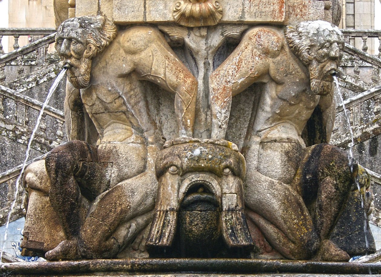 Mytisk Atlantes ved foden af ​​en obelisk, Lamego, Portugal. 1738 (granit) af Portuguese School