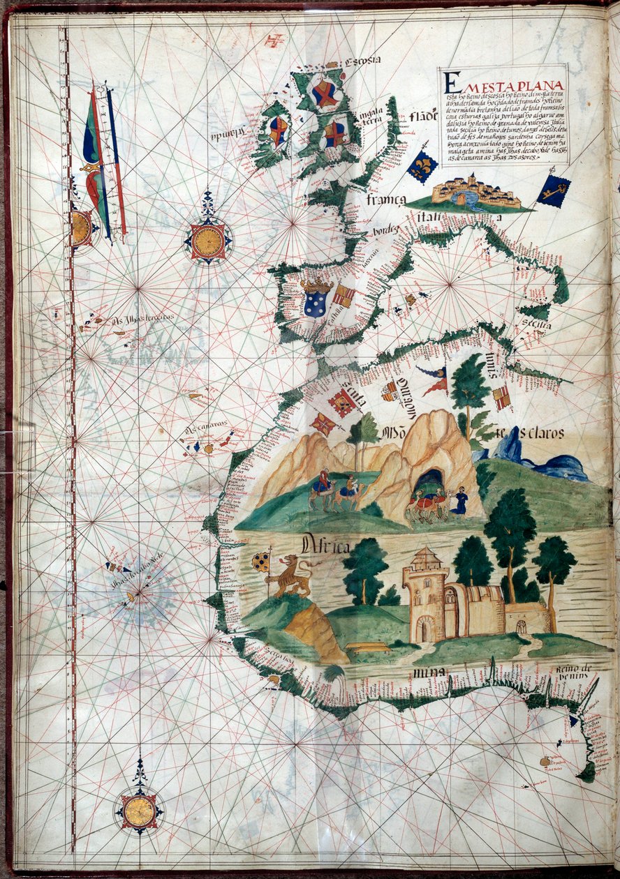 Portulan fra Afrikas vestkyst med De Kanariske Øer. Geografisk kort over portugisiske Luis Lazare (1500-tallet) af Portuguese School