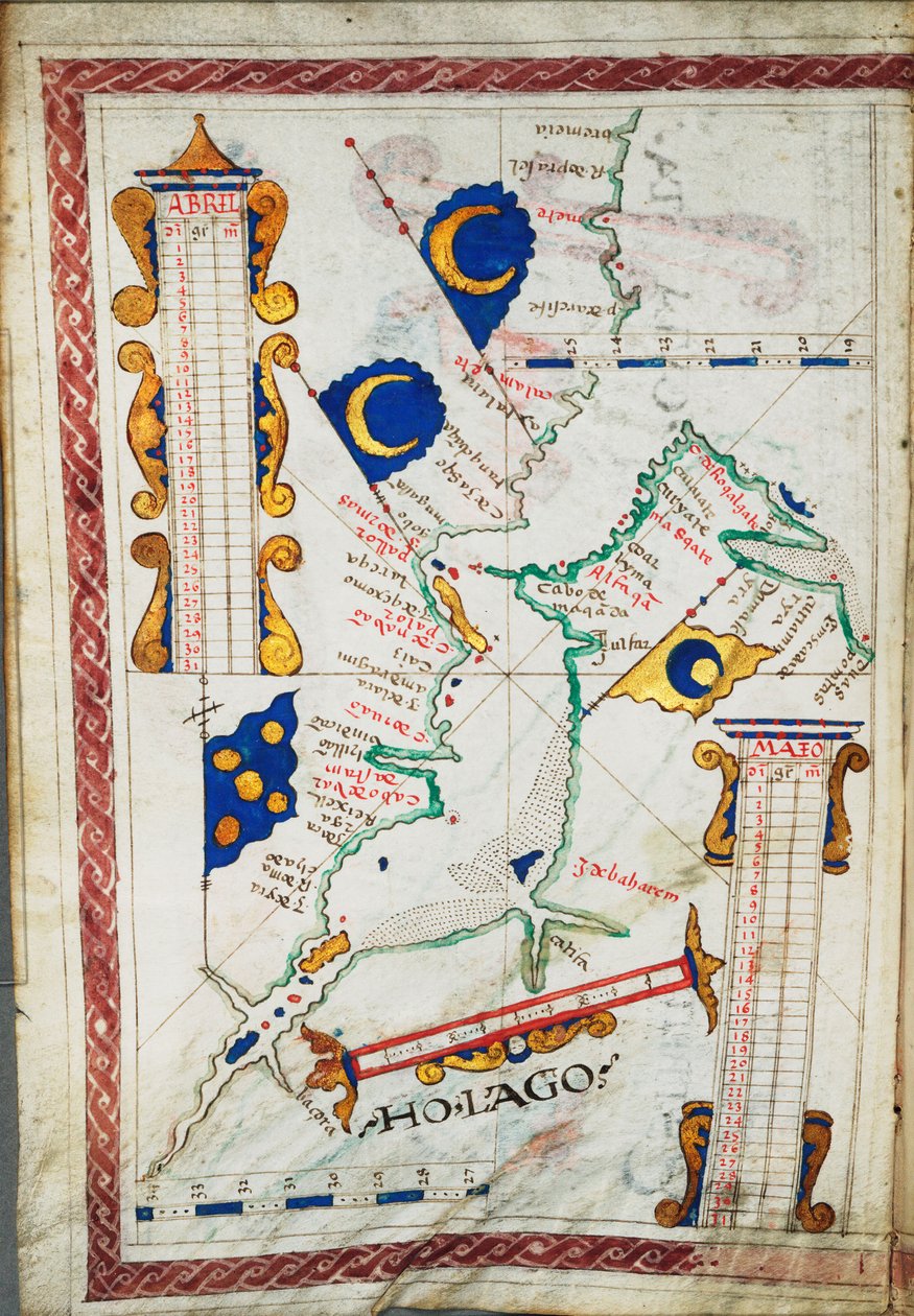 Målestok: [ca. 1:14 500 000]. Yderligere steder: Den Persiske Golf, Omanbugten, ca. 1550-60 (pergament) af Portuguese School