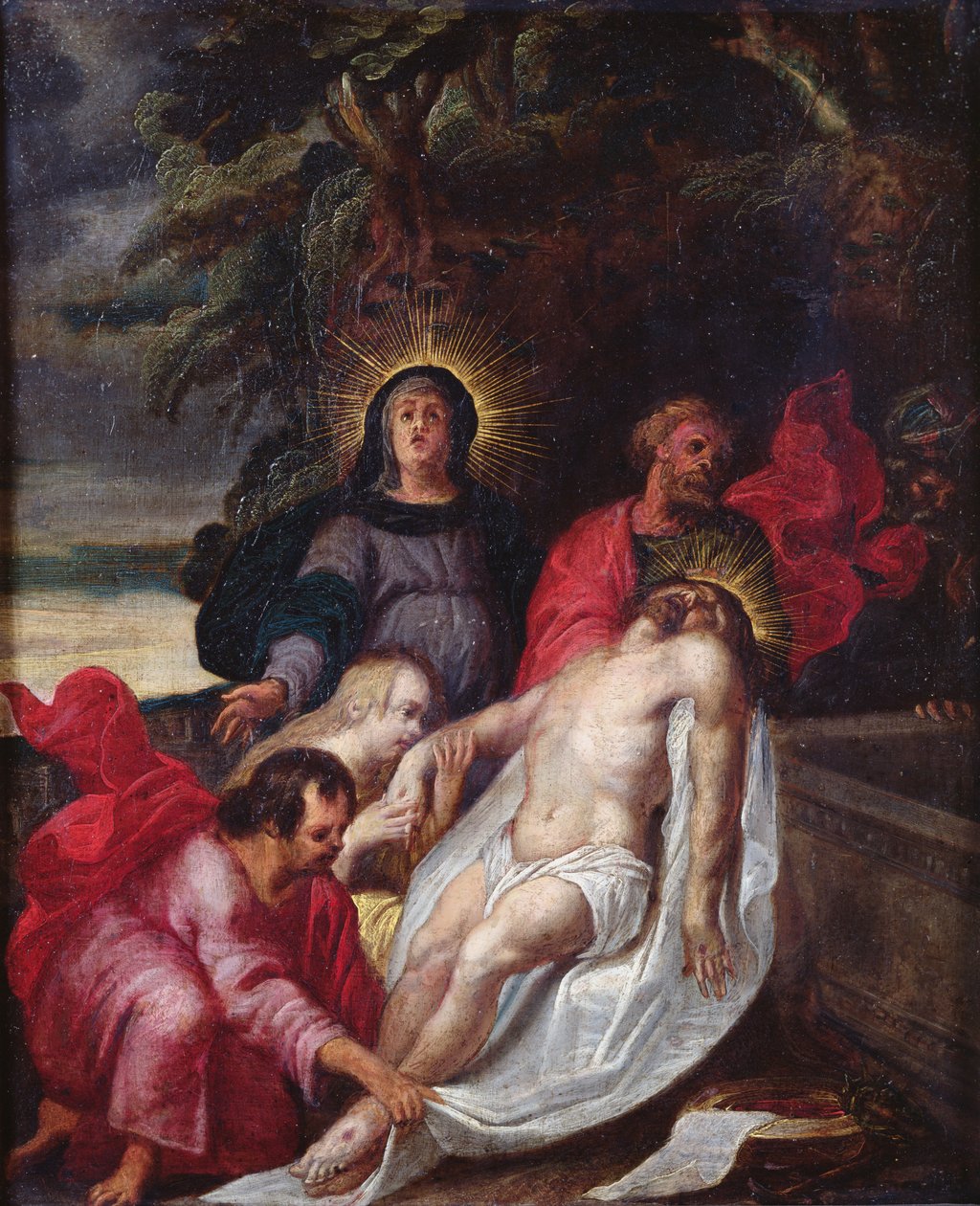 The Entombment of Christ, 1699 (olie på kobber) af Portuguese School