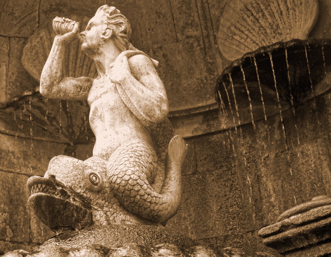 Triton Fountain, Sanctuary of Our Lady of Remedies, Lamego, Portugal 1738 (sten) af Portuguese School