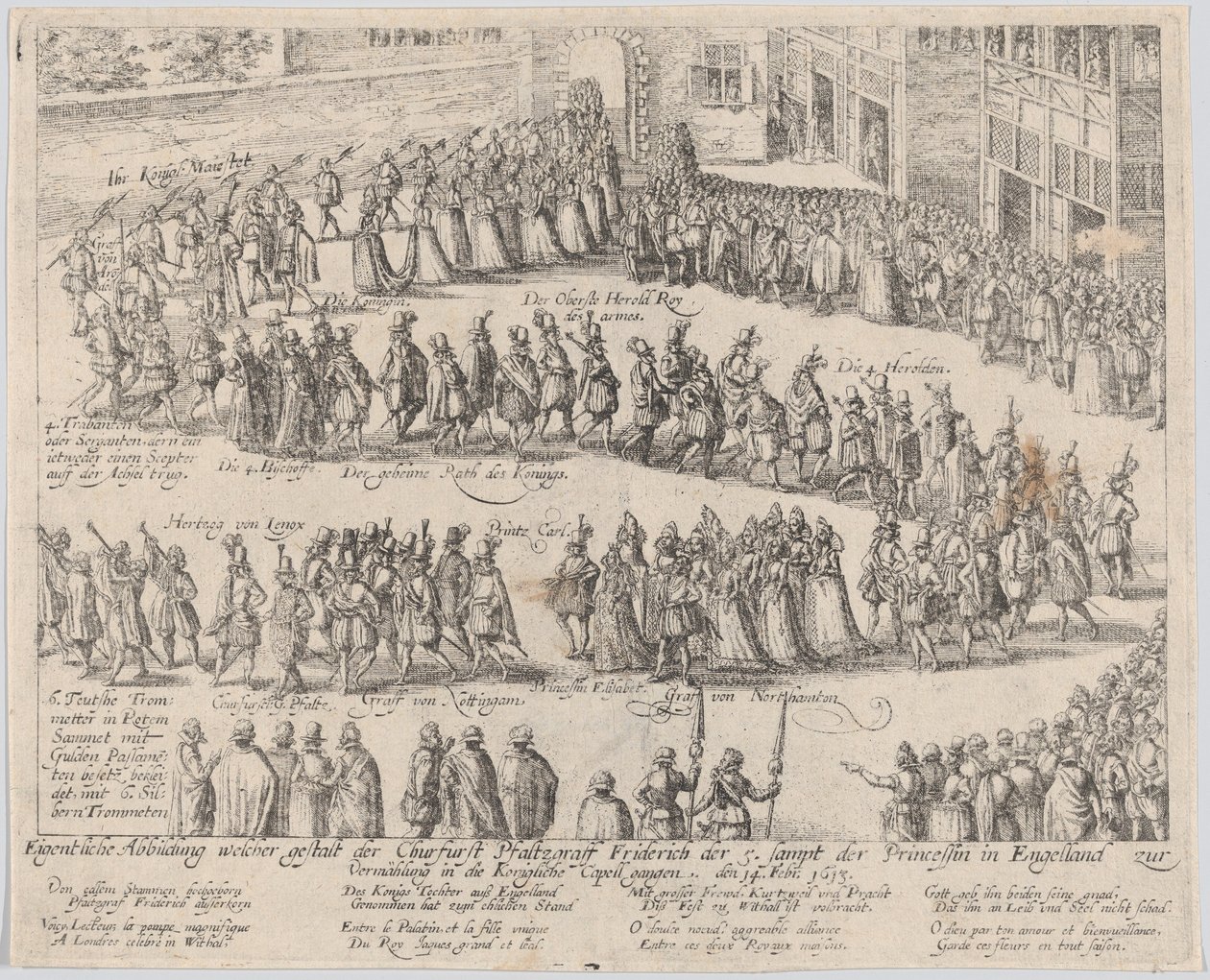 Ægteskabsoptog til brylluppet af Elizabeth Stuart, datter af James I, og..., 1613 eller senere. af Possibly by Abraham Hogenberg.
