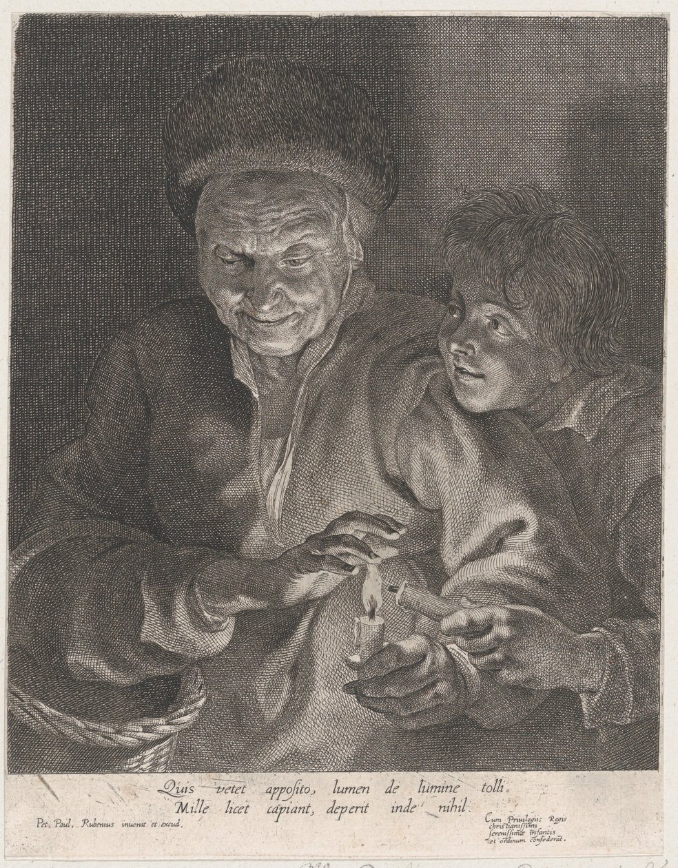 Gammel kvinde og en dreng med stearinlys, ca. 1620-30., ca. 1620-30. af Possibly by Paulus Pontius.