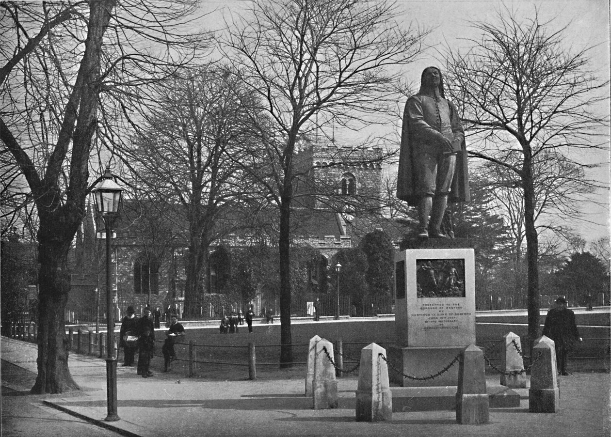 Bedford: St. Peters Church and the Bunyan Statue, c1896 af Poulton and Co