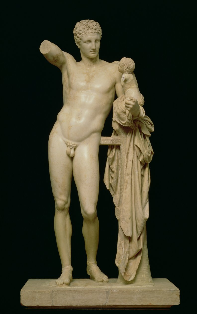 Statue af Hermes og spædbarnet Dionysos, ca. 330 f.Kr. (parian marmor) af Praxiteles