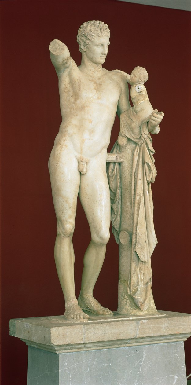 Statue af Hermes og spædbarnet Dionysos, ca. 330 f.Kr. (parian marmor) af Praxiteles
