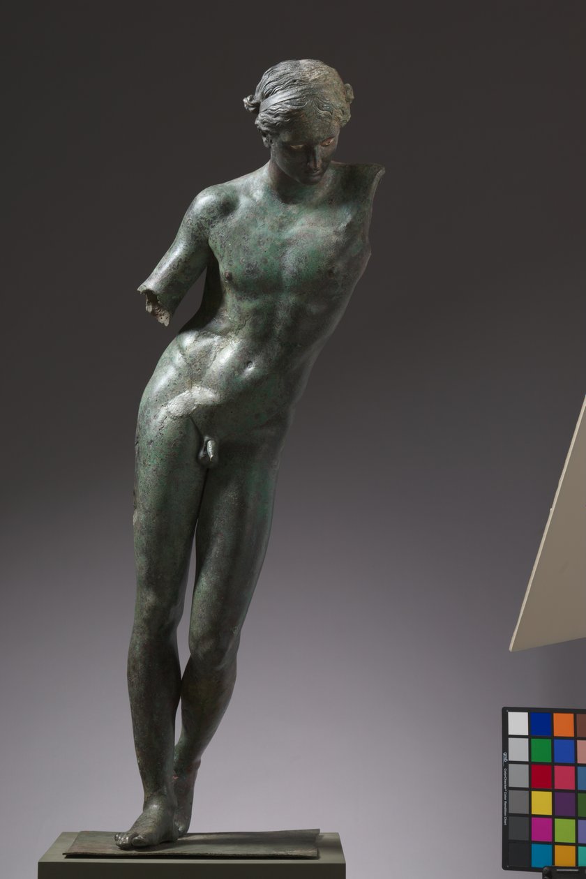 Apollo Python-dræberen, ca. 350 f.Kr. (bronze-, kobber- og stenindlæg) af Praxiteles