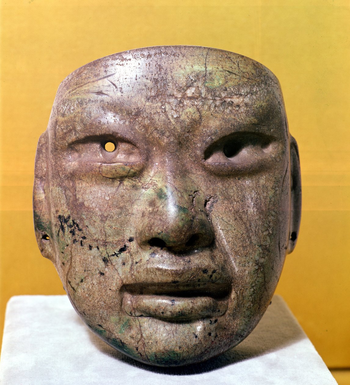 Begravelsesmaske, Olmec, fra Mexico af Pre Columbian
