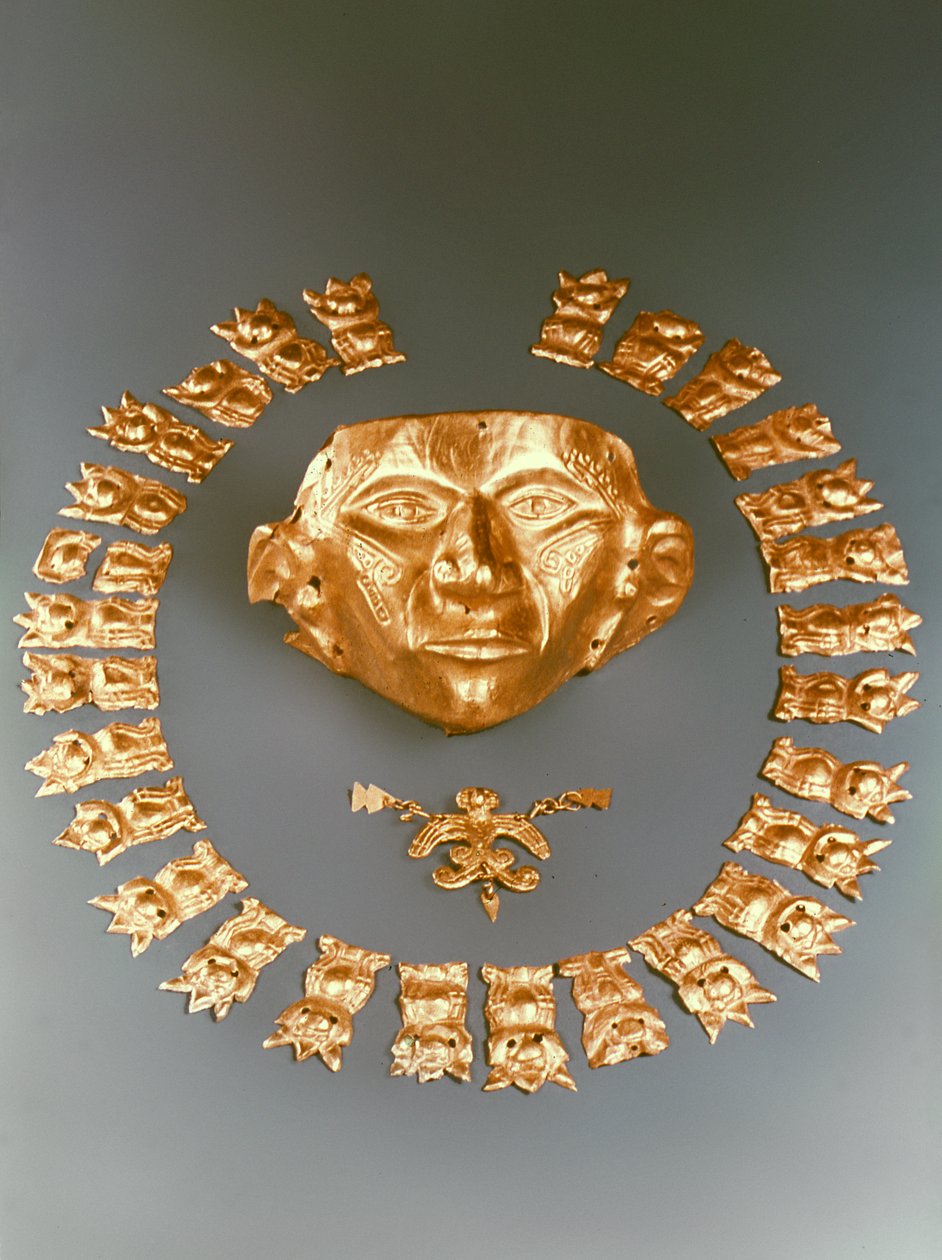 Maske, fuglevedhæng og plaketter, Cauca af Pre Columbian