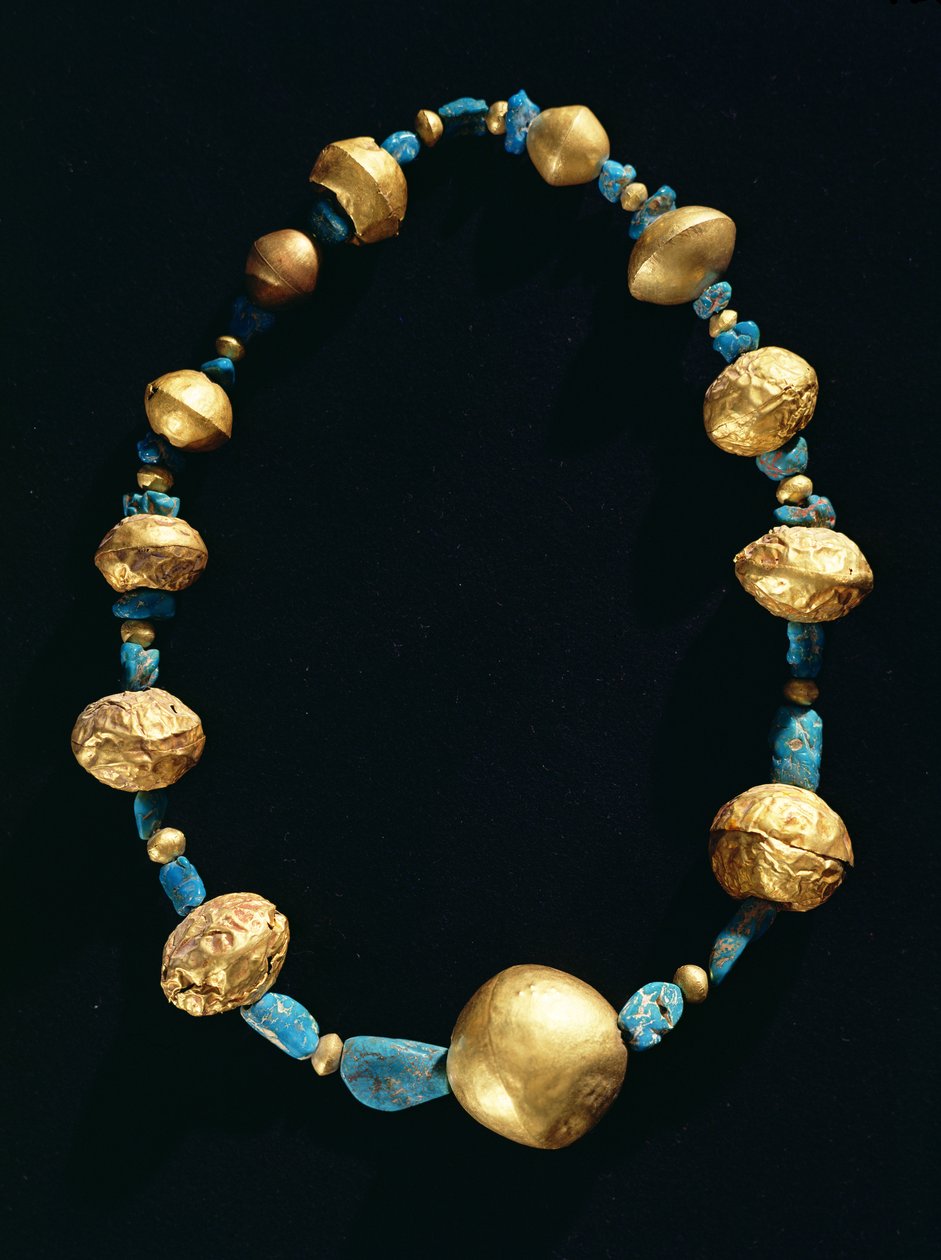 Halskæde (turkis og guld) af Pre Columbian