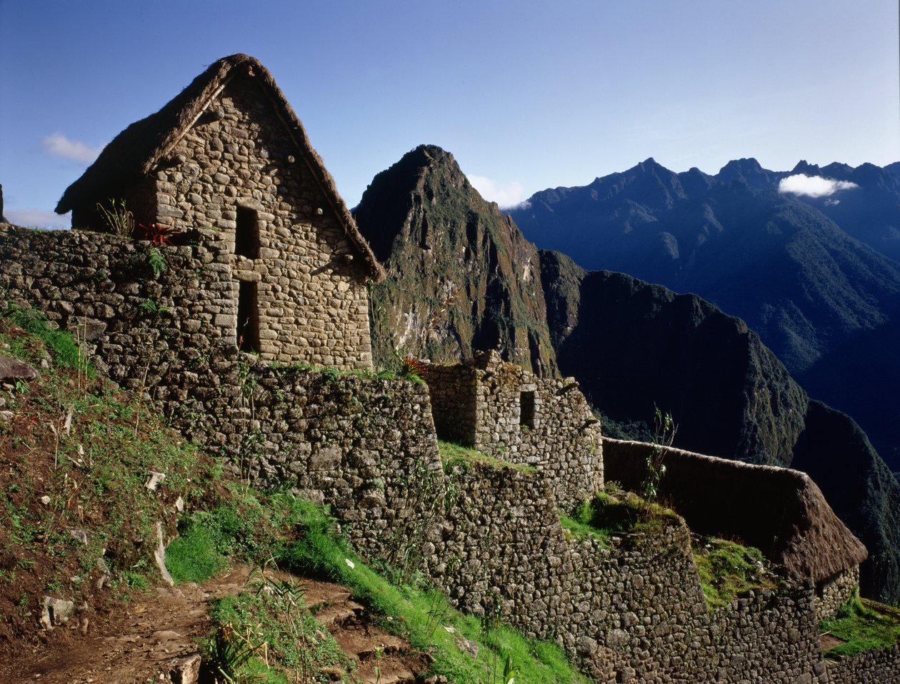 Terrassebygninger i Inca-citadellet, bygget i det 15. århundrede af Pre Columbian