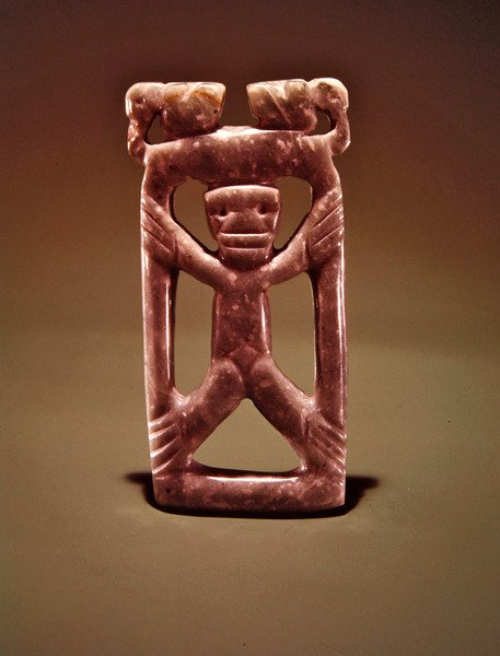 Indrammet figurvedhæng, fra Guacimo, Linea Vieja-området (gennemskinnelig havgrøn jade) af Pre Columbian Pre Columbian