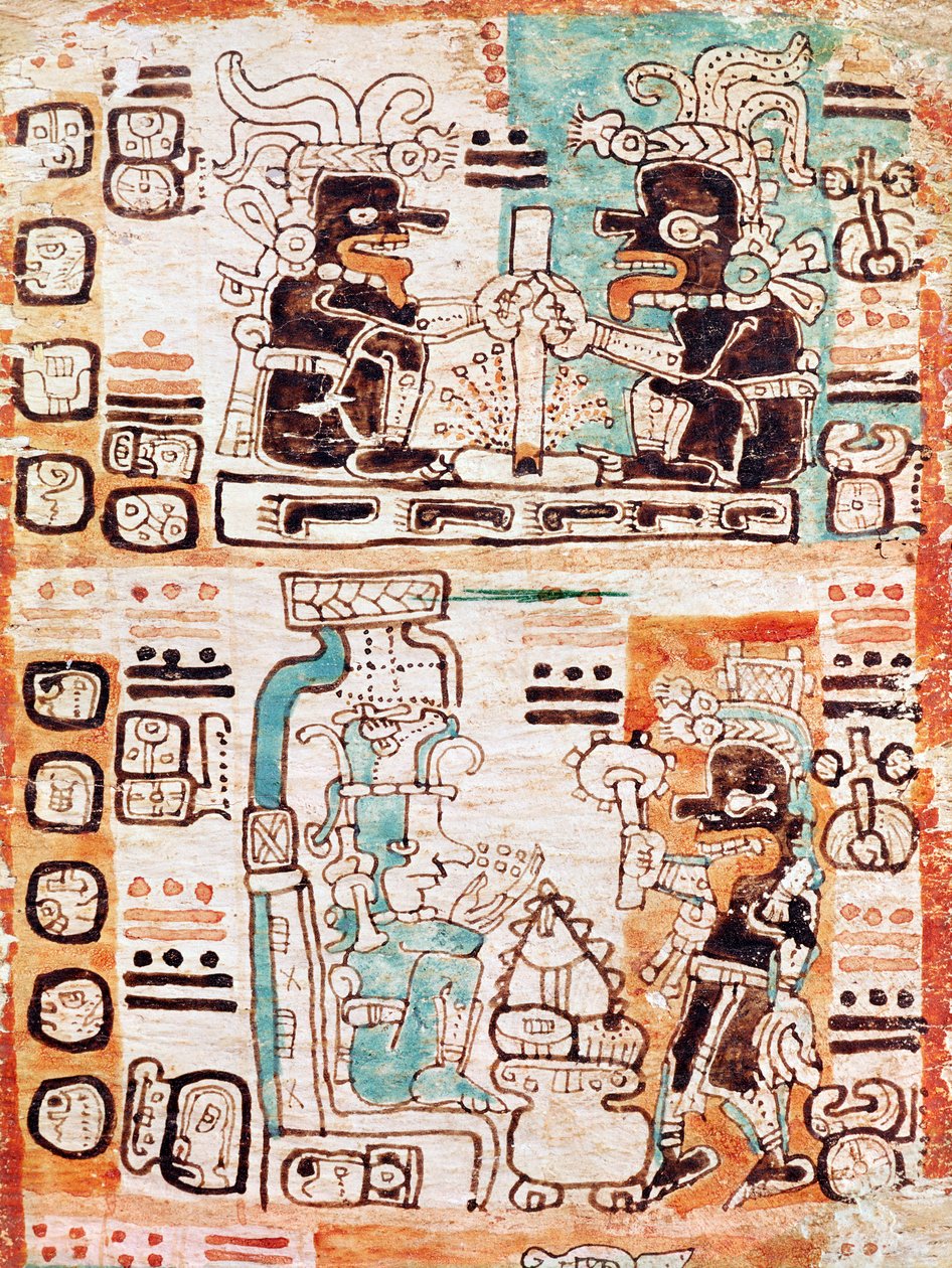 Detalje fra en Maya-codex af Pre Columbian