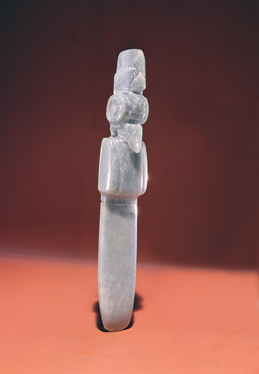 Fuglekelt med spids top, fra Guacimo, Linea Vieja-området (gennemskinnelig blågrøn jade) af Pre Columbian