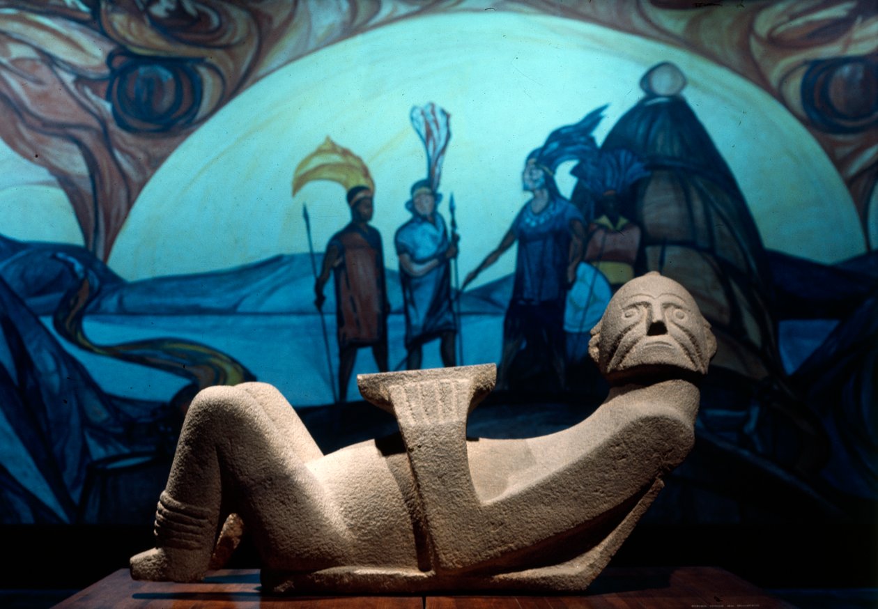 Liggende tempelfigur, kaldet en chac-mool, Tarascan af Pre Columbian