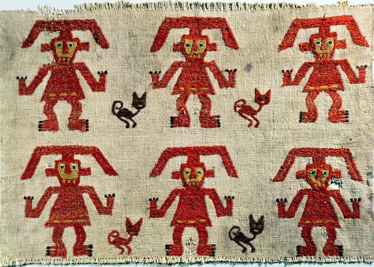 Prøve af Lambayeque-stof med figurmønster, Chimu (tekstil) af Pre Columbian