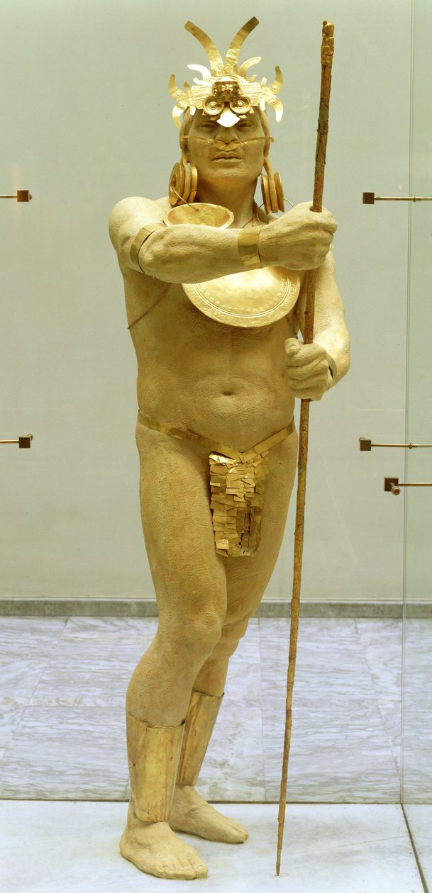 Kriger iført guldornamenter (guld) af Pre Columbian