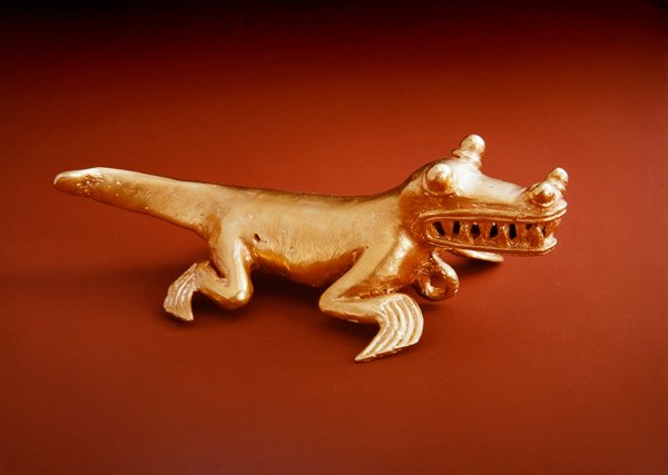 Alligator vedhæng, Chiriqui Culture Panama (guld) af Pre Columbian Pre Columbian
